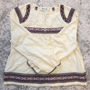 Madewell Boho Embroidered Pop Over Cream Blouse